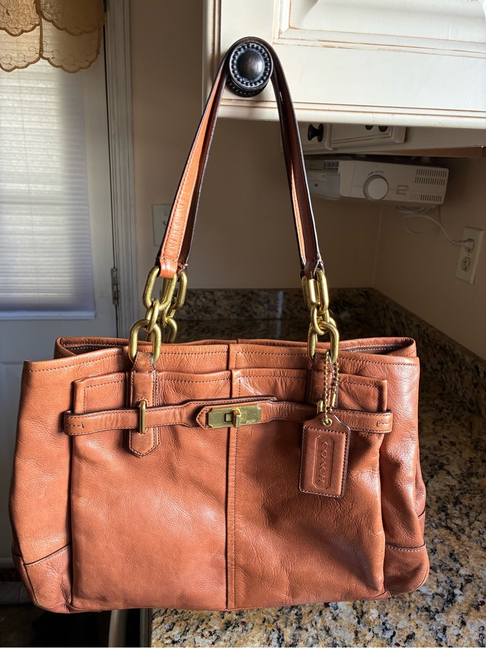 Coach Leather Tote in Warm Tan with Gold Hardware